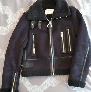 Zara Faux Suede & Shearling Black Biker Jacket
